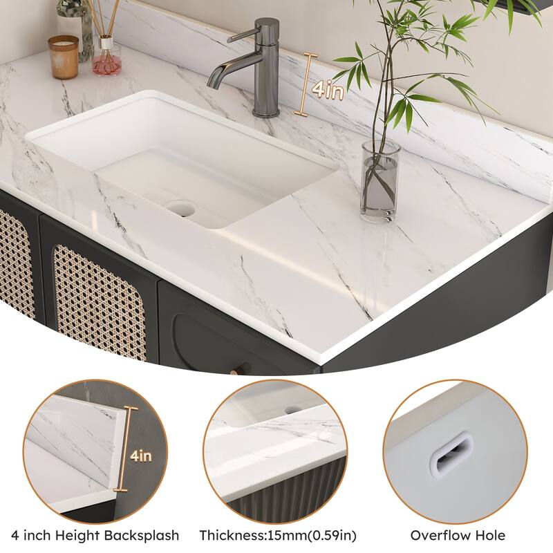 Roomfitters 43 Inch Bianco Carrara Venato Vanity Top with Rectangular Undermount Sink, Sintered Stone Counter, White