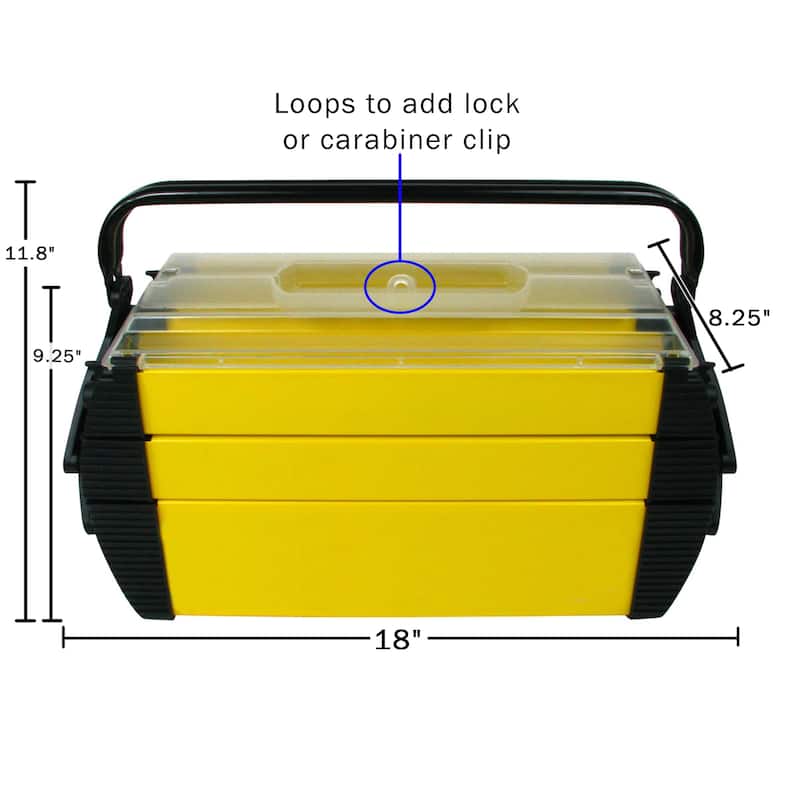 Portable Tool Box - Rugged Plastic Tacklebox with 3 Tiers of Trays, 5 Compartments for Tools and Parts by Stalwart (Yellow)