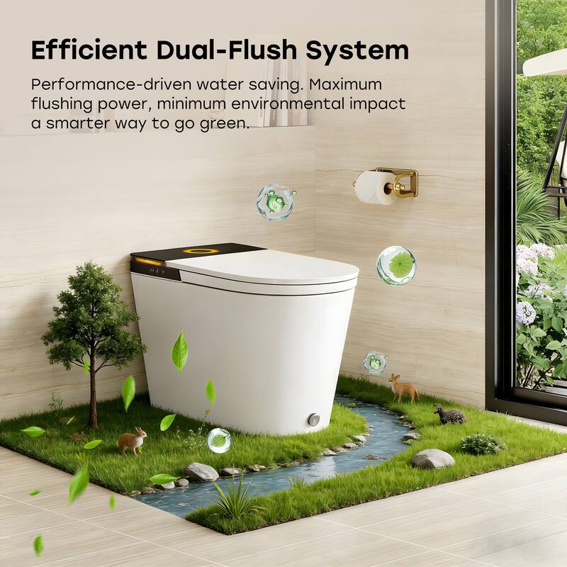 HOROW 1.0/1.28 GPF Elongated ADA Smart Bidet Toilet in White / Auto Open/Flush, Foam Shield, Blackout Flush, Pump Assisted - N/A