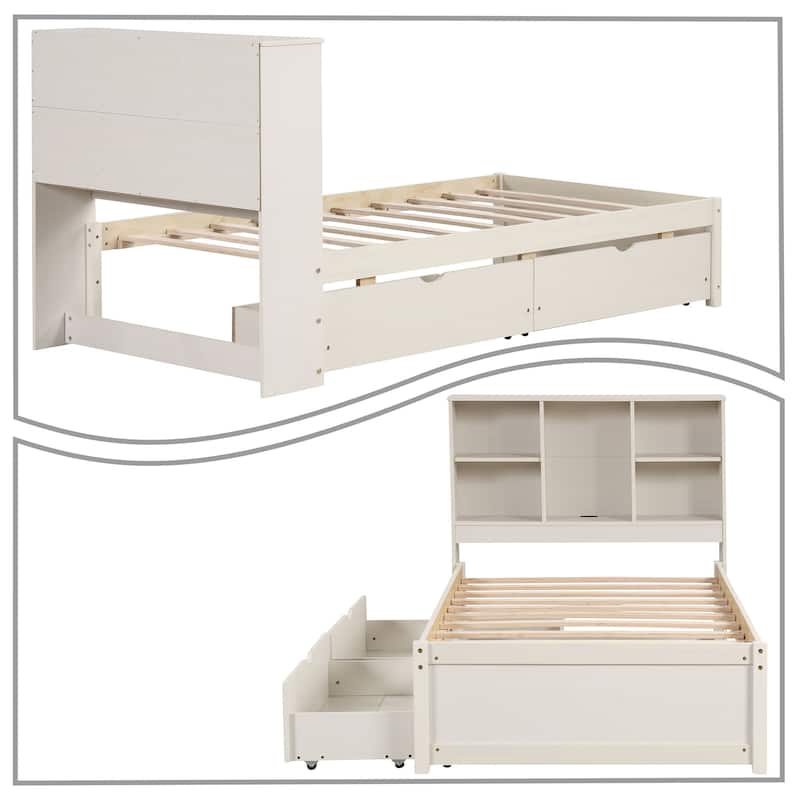 Contemporary Multifunctional Twin Size Wooden Platform Bed Frame