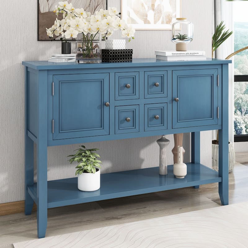 Cambridge Series Ample Storage Vintage Console Table with Four Small Drawers and Bottom Shelf for Living Rooms