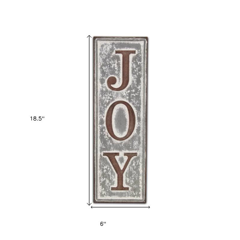 HomeRoots 19" X 6" Gray and Brown Handcrafted Joy Metal Wall Decor