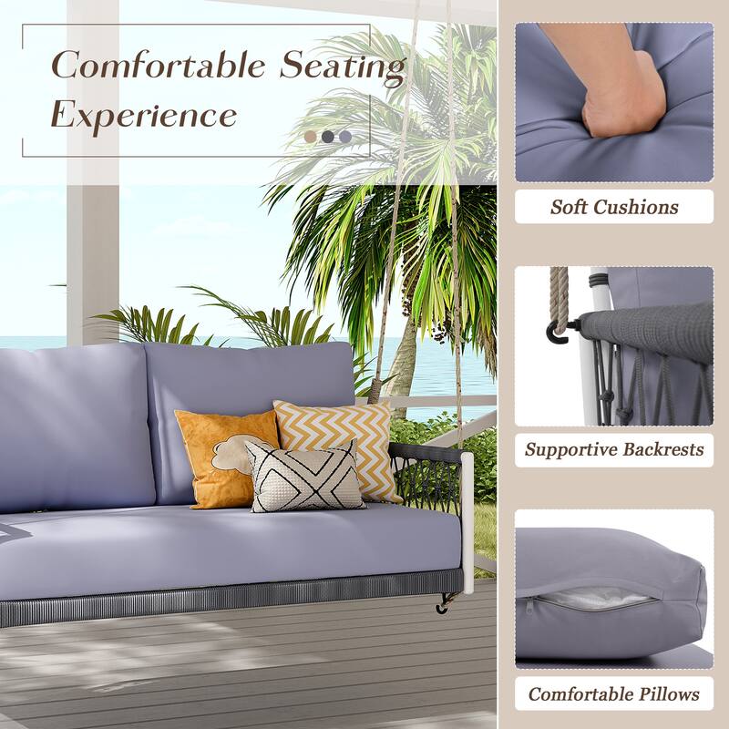 1-Piece Woven Rope Outdoor Swing Sofa with Cushions – Comfortable 2-Person Patio Seating for Garden, Courtyard, and Balcony