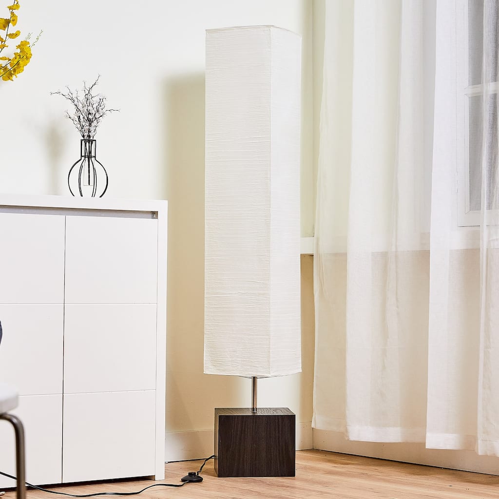 CO-Z 2-Light Holmo Rectangular Wood Floor Lamp with Rice Paper Shade