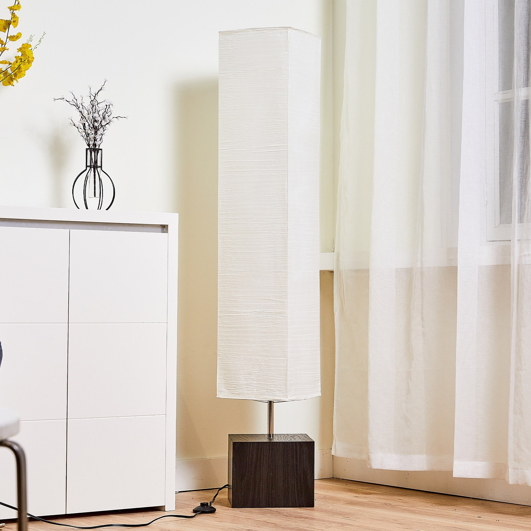 CO-Z 2-Light Holmo Rectangular Wood Floor Lamp with Rice Paper Shade