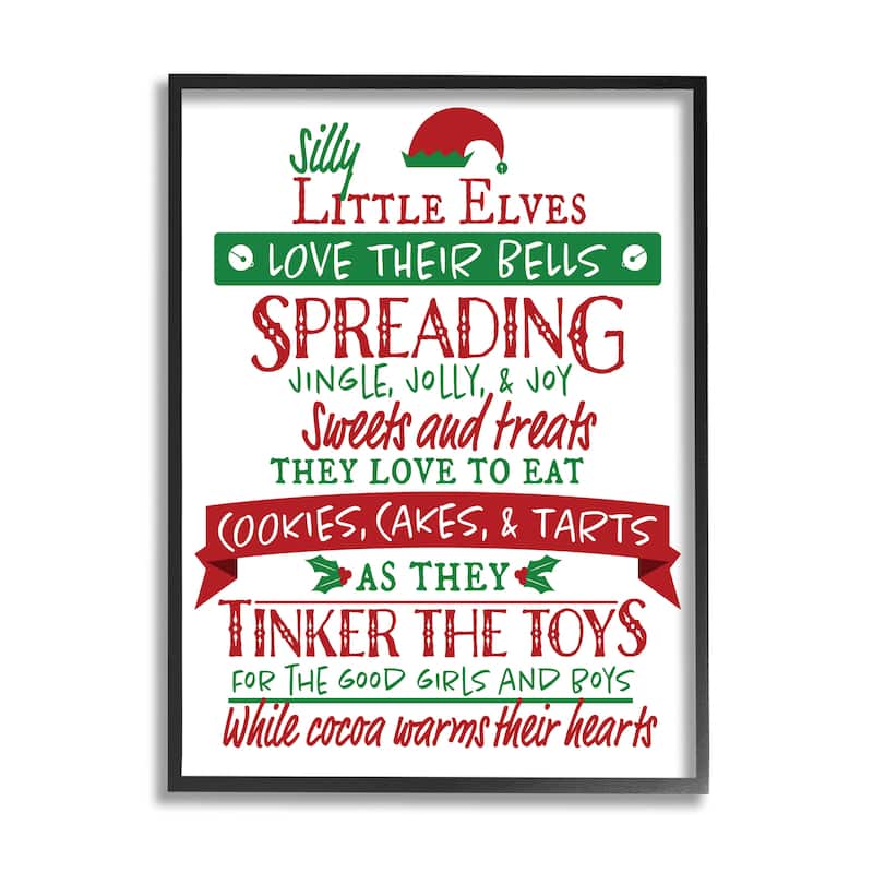 Stupell Silly Little Elves List Festive Christmas Phrases Framed Wall Art