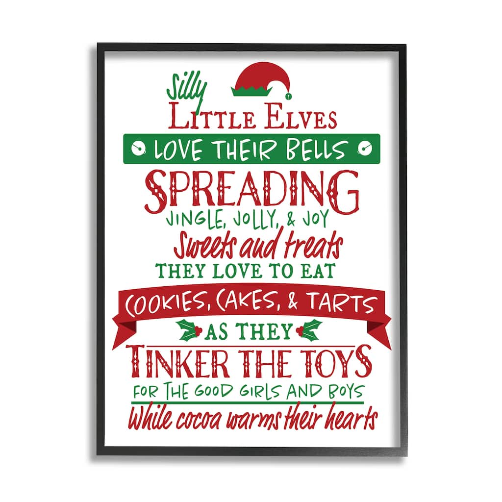 Stupell Silly Little Elves List Festive Christmas Phrases Framed Wall Art