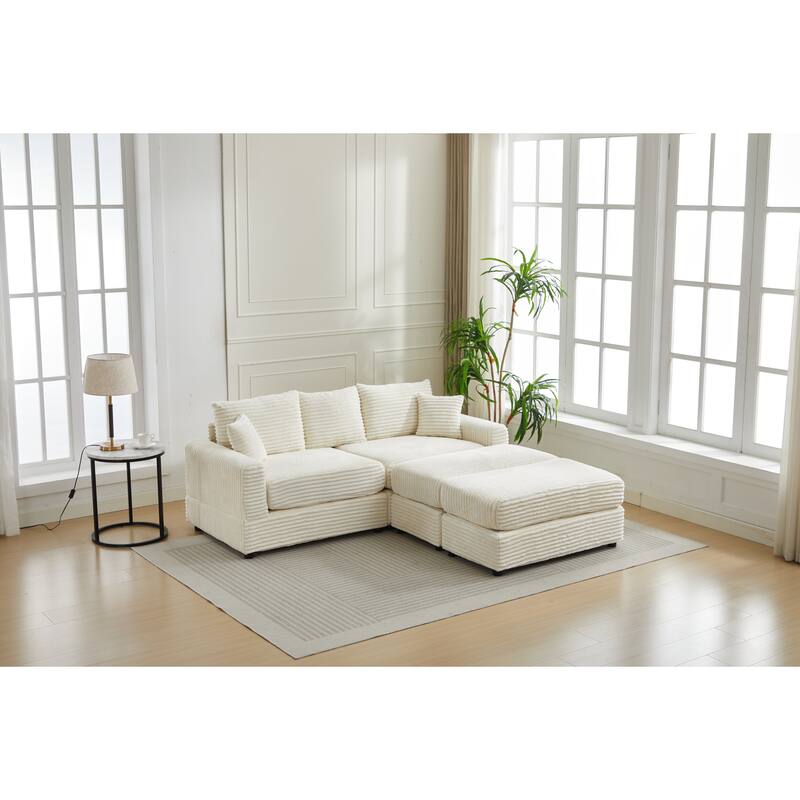 2 Pieces Corduroy Sectional Couch Cushion Covers with 2pcs Pillows, Beige