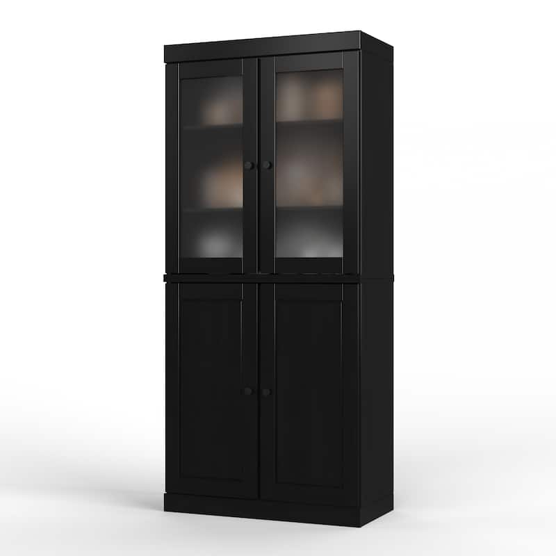Palace Imports 100% Solid Wood Pantry Cabinet with Frosted, Clear Glass or Solid Doors and Adjustable Shelves