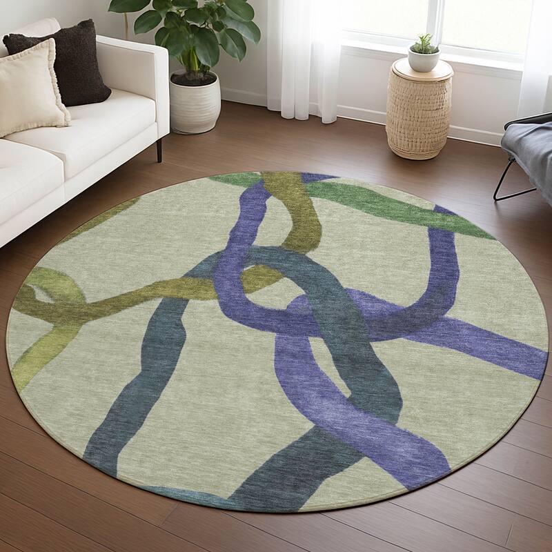 Machine Washable Indoor/ Outdoor Abstract Links Chantille Rug