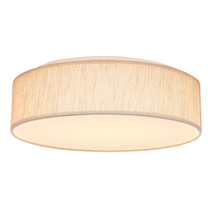 15 inch CCT Selectable Fabric Drum LED Decor Flush Mount Fixture Beige Fabric Shade Acrylic Diffuser - Beige Fabric