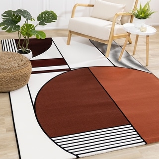 Claremont Collection - White/Back/Orange/Red Art Deco Geometric Rug Rug