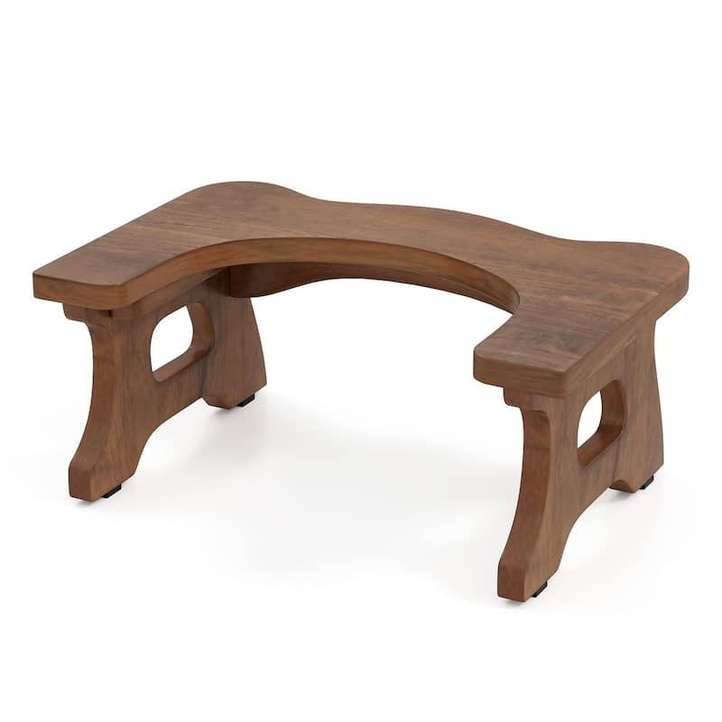 Gymax Teak Wood Toilet Stool 7'' Squatting Potty Stool for Adults &