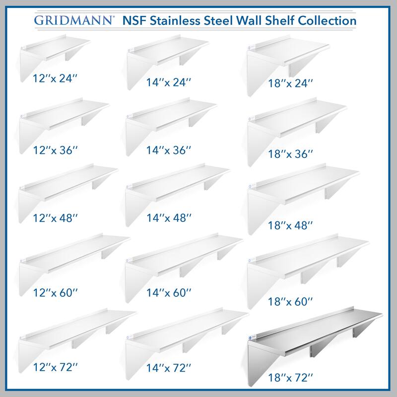 72 x 18in NSF Stainless Steel WallMount Shelf - 18" x 72"