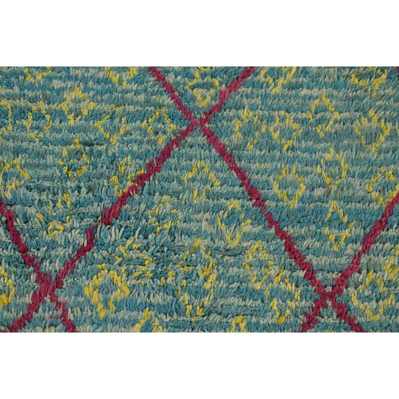 Turquoise Trellis Moroccan Plush Accent Rug Handmade Wool Carpet - 3'0" x 5'4"