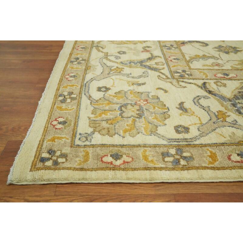 Handmade Floral Oushak Vegetable Dye Large Rug, Floral Geometric Carpet - 13' 8'' X 10' 1''