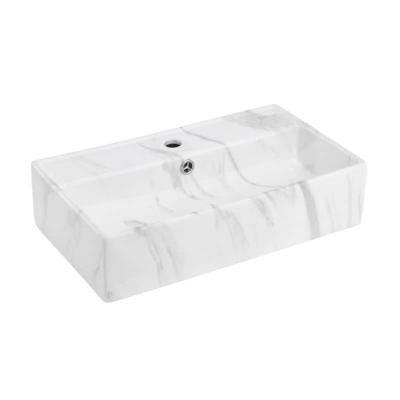 Claire 22" Rectangle Wall-Mount Bathroom Sink In White Marble - 22.05" x 12.4" 5.3"