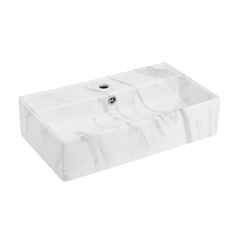 Reims 22" Rectangle Wall-Mount Bathroom Sink In White Marble - 22.05" x 12.4" 5.3" - 22.05" x 12.4" 5.3" - White Marble