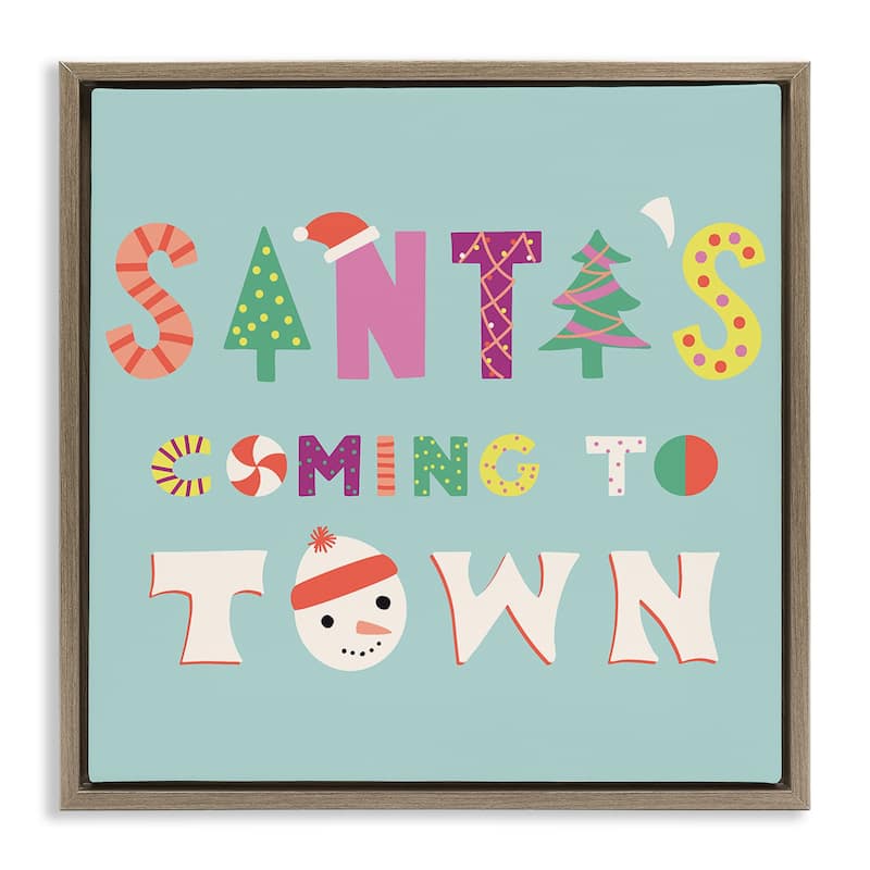 Stupell Whimsical Santa's Coming To Town Framed Floater Canvas Wall Art Design By Sazerelli Designs - 18 x 18 - Brown