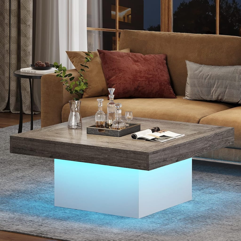 Modern Square LED Coffee Table, Low Center Table with Built-In Light for Living Room