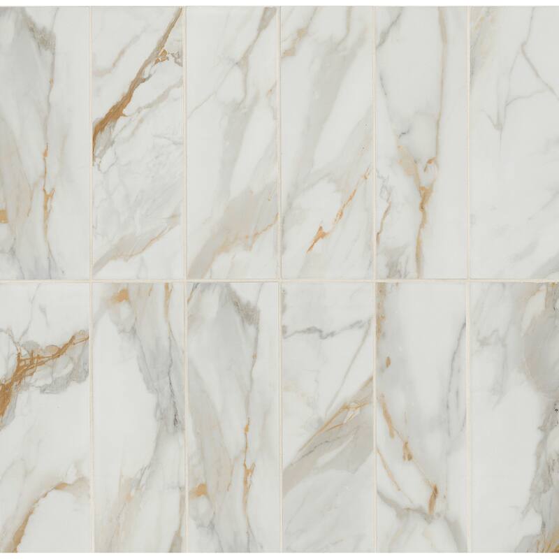 Ackland AKM-P-4X12TLM-CA 4" x 12" Porcelain Wall Tile - Matte Visual - - Calacatta Gold