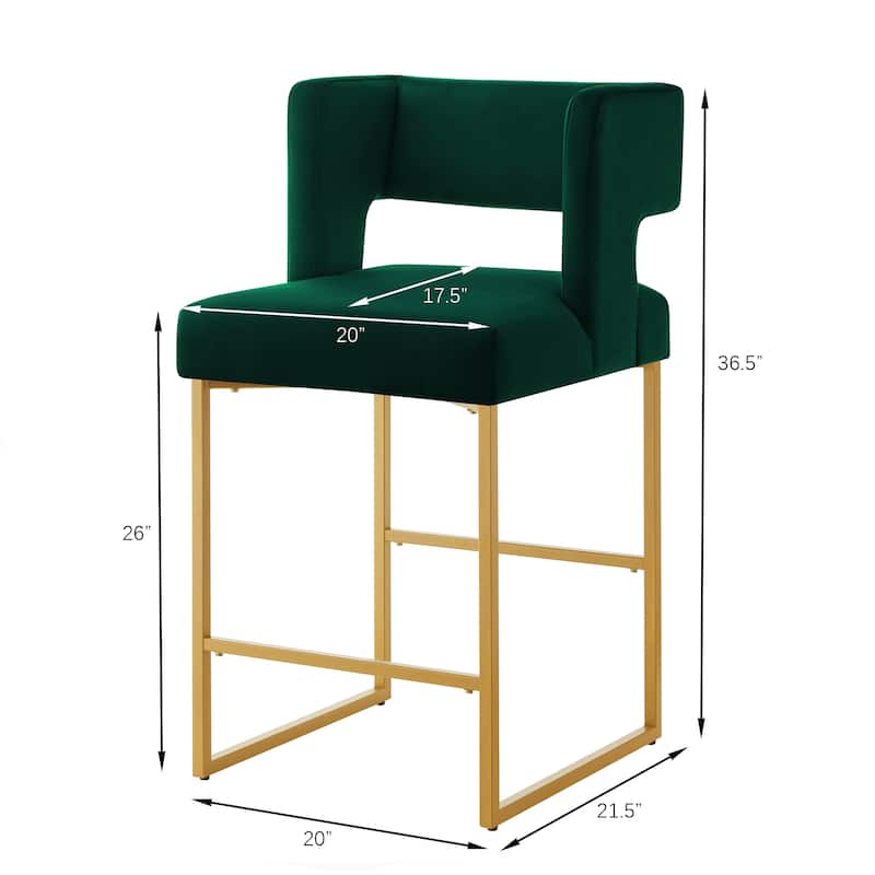 Set of 2 Velvet Counter Height Bar Stools with Backrest and Footrest