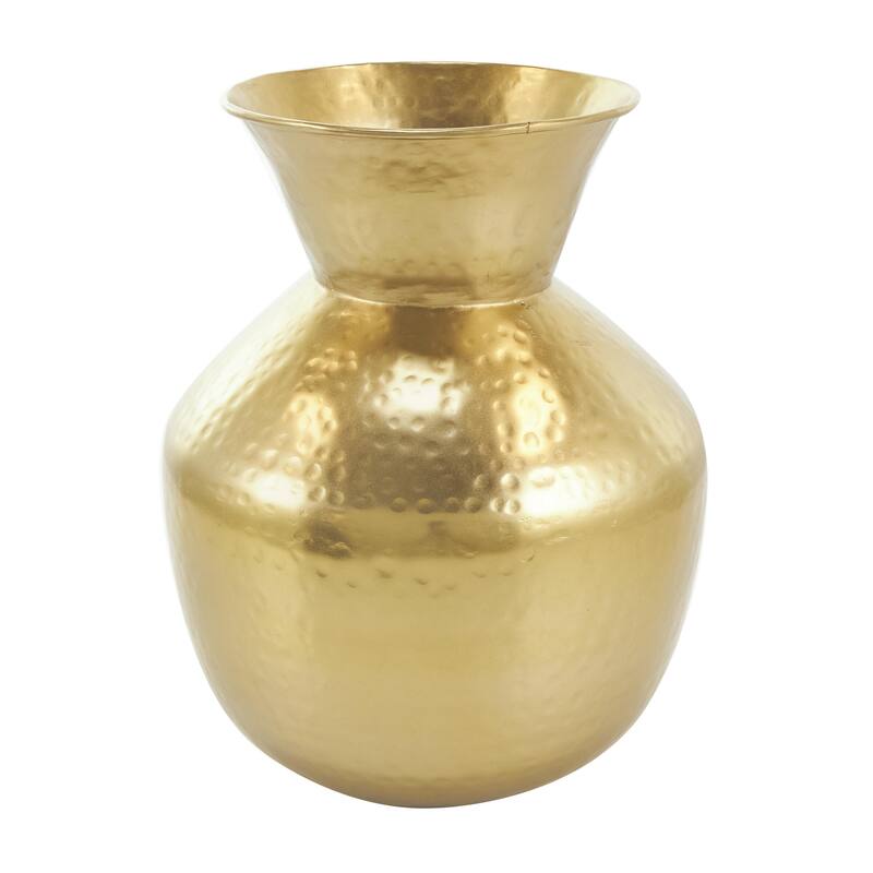 Metal Hammered Spotted Decorative Vase with Fluted Top - Gold - Roche River Decor