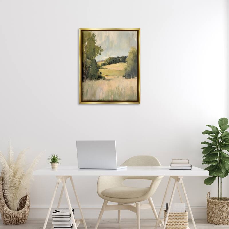 Stupell Painterly Green Valley View Framed Floater Canvas Wall Art Design By Petal Prints Design