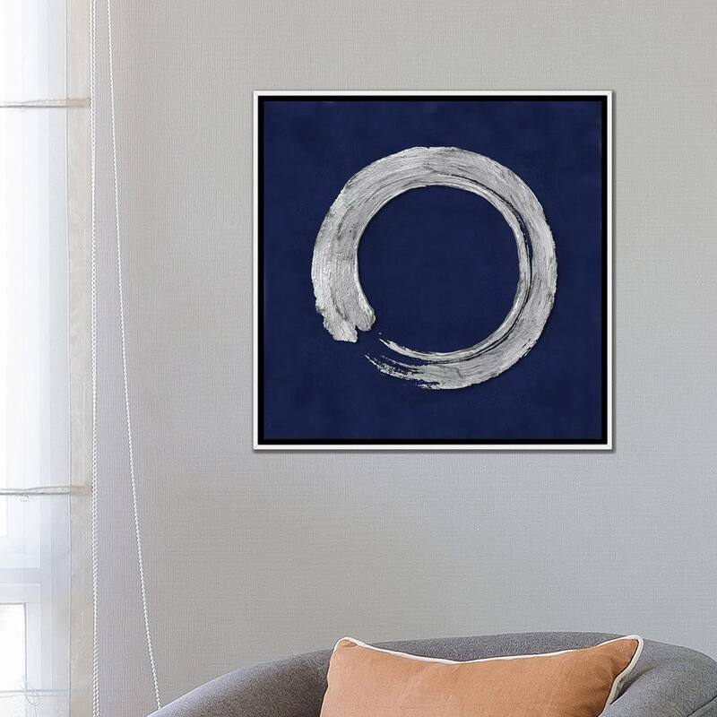 iCanvas "Silver Zen Circle On Blue I" by Ellie Roberts Framed Canvas Print