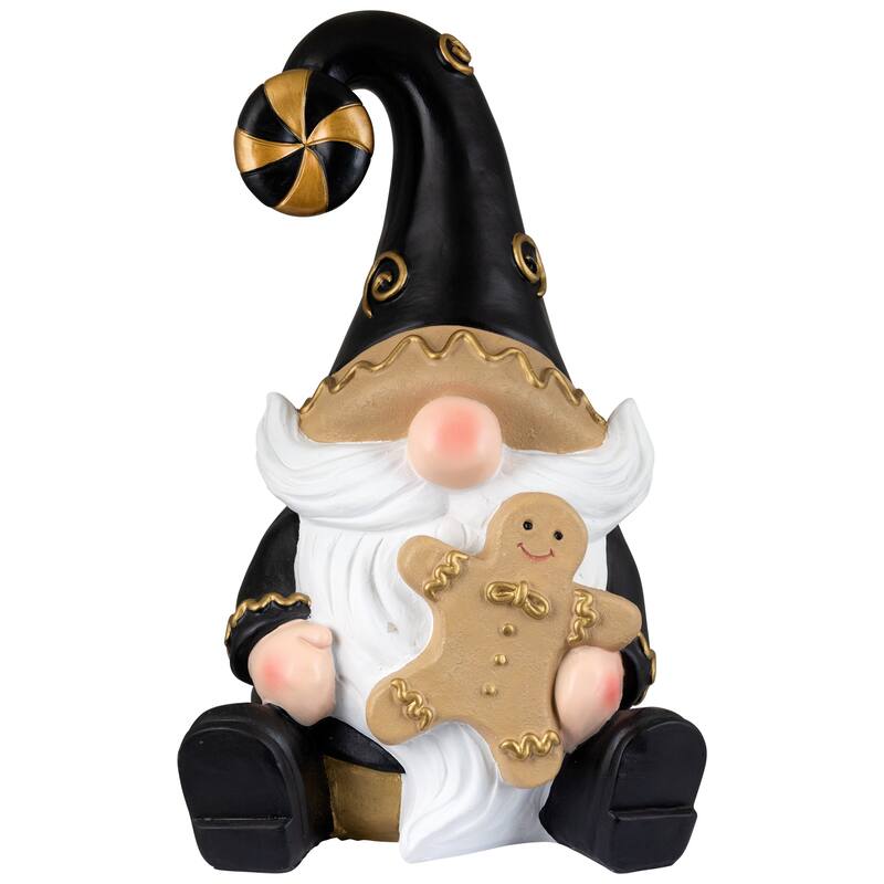 Gnome Holding Gingerbread Man Cookie Christmas Decoration - 13" - Black