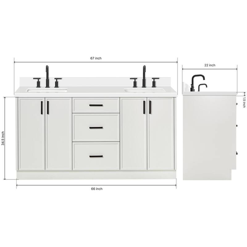Ariel K67DWQRVO Kelly 67" Free Standing Double Basin Vanity Set with