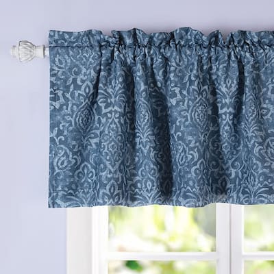 DriftAway Frances Linen Blend Damask Printed Lined Rod Pocket Blackout Valance