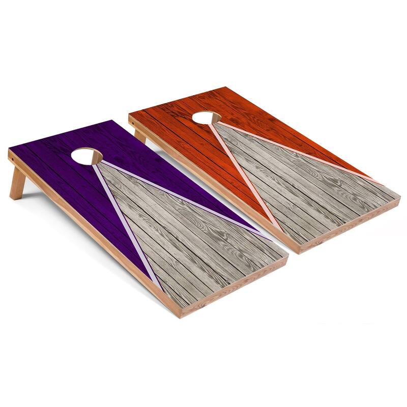 Purple and Orange Pyramid Cornhole Boards with Case & Lights - 16 Years and Up