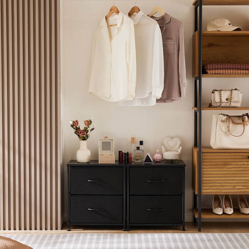 2-Drawer Dresser Chest, Small Fabric Nightstand with Wooden Top and Adjustable Feet,18x20 inch
