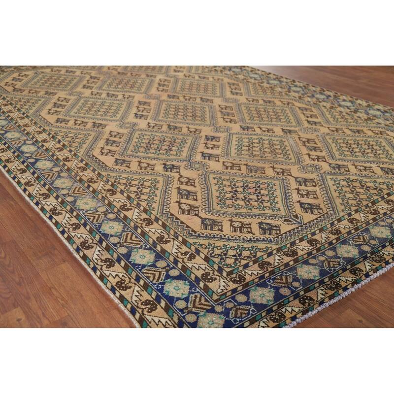 Geometric Bakhtiari Vintage Persian Area Rug Hand-Knotted Wool Carpet - 6'9" x 9'11"