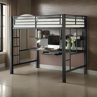Metal Bunk Bed with Workstation and Guard Rails, Black