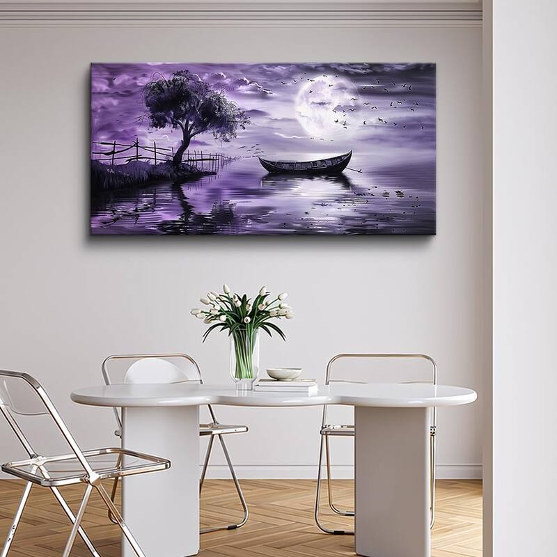 Modern Purple Lake View Wall Pictures Artwork