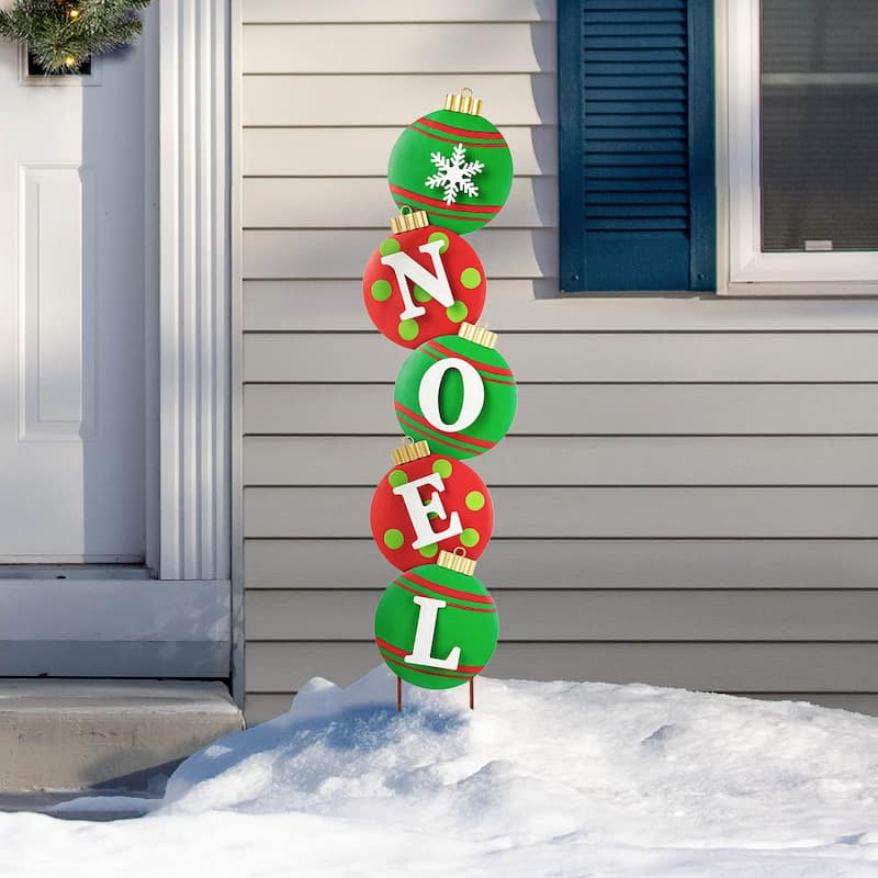 Glitzhome Christmas Metal JOY & NOEL Ornament Yard Stakes Hanging Decor - 42"H - NOEL