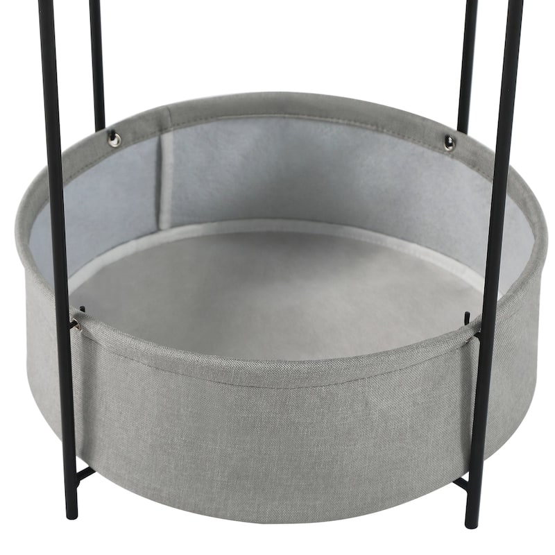 VECELO Small Round Side Table with Removable Tray & Fabric Storage Bin Easy 5-Min Assembly for Living Room Bedroom