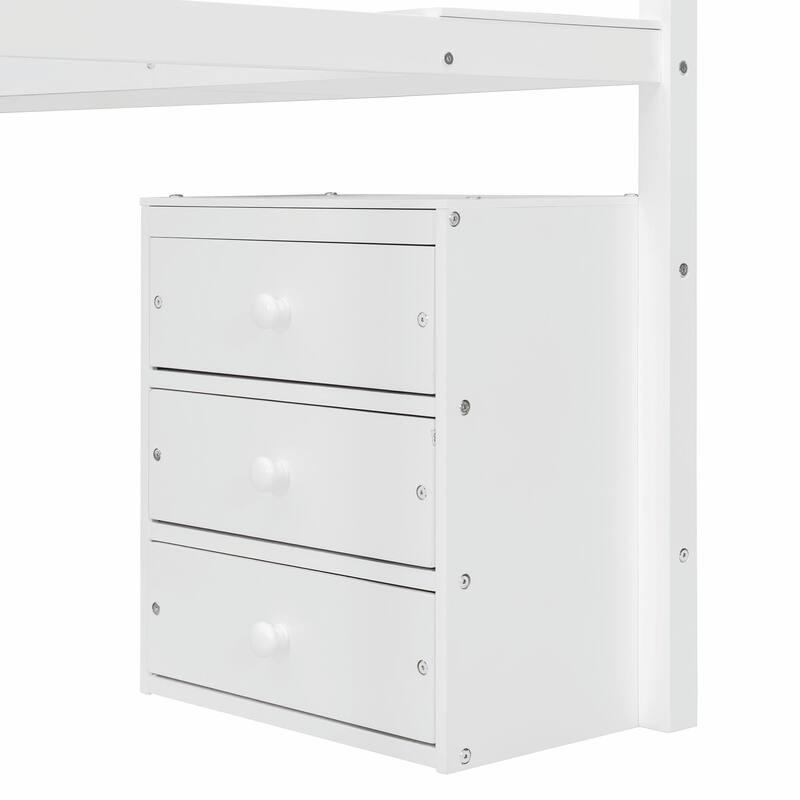 Loft Bed with Two Chest of Drawers, Integrated Desk, and LED Light Strip