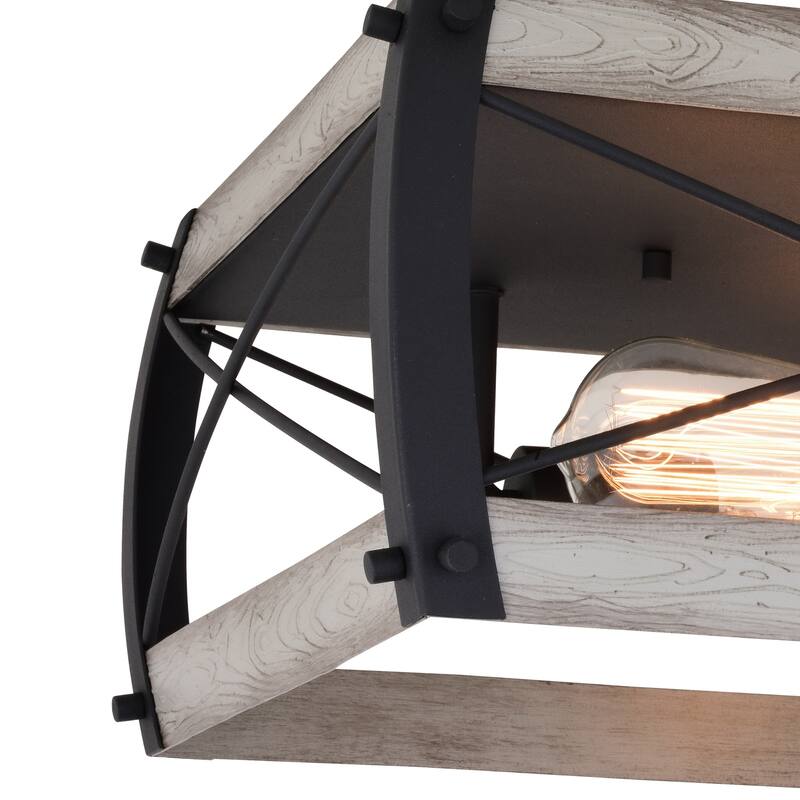 Cage Flush Mount Ceiling Light - Black & White Ash Wood Finish - Modern Farmhouse Lighting - 6.5