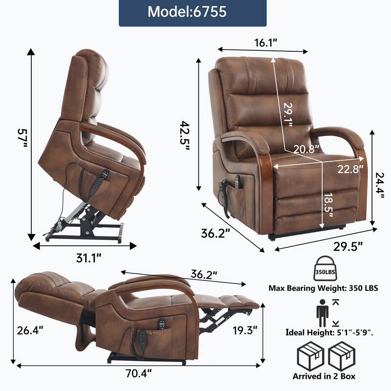 Power Lift Recliner Chair Dual Motor Infinite Position with Solid Wood Armrests, Heat Massage and Heavy Duty Motion Mechanism