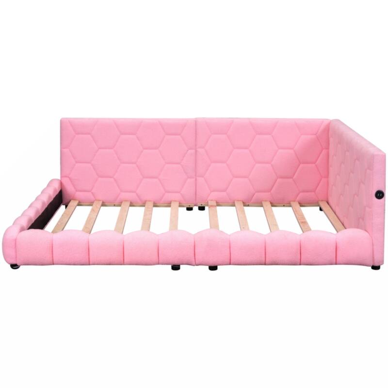 Upholstered Full Size platform bed with USB Ports and LED belt