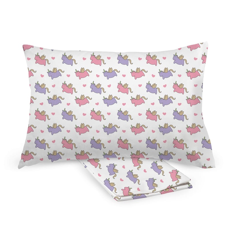 BreathableBaby Cotton Percale Pillowcase, For 13" x 18"/33 x 46 cm Toddler Pillow, Prints (2-Pack) - Unicorns