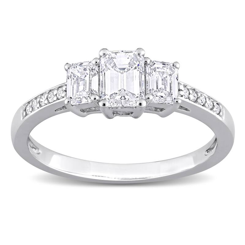 Miadora White Platinum Oval Round or Emerald Diamonds 3-Stone Engagement Ring 1ct TDW