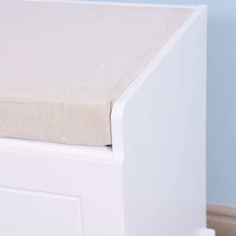 Wooden Entryway Shoe Cabinet with 2 Drawers and 2 Doors Living Room Storage Bench with Cushion
