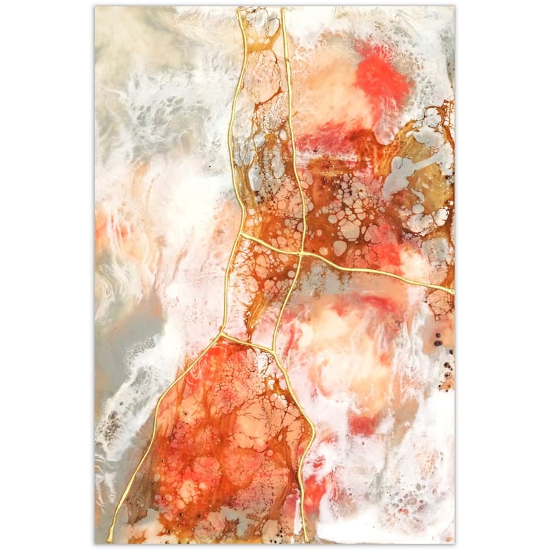 Coral Abstract Wall Art Printed on Frameless Free Floating Tempered Glass Panel
