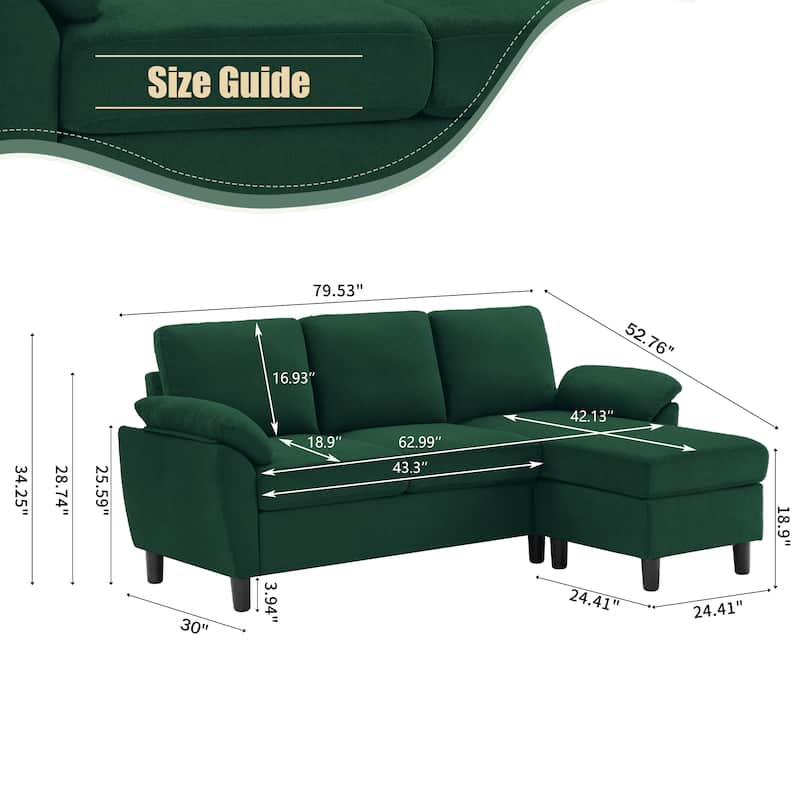 3-Piece Living Room Sectional Sofa Set with Chair and Ottoman