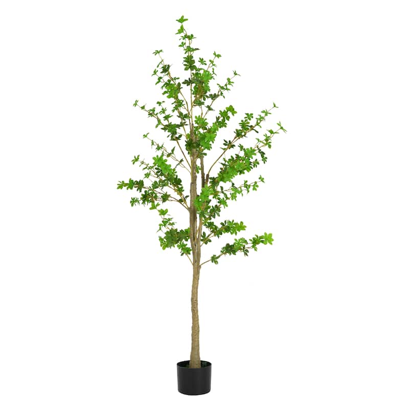 Roomfitters 76" Artificial Enkianthus Tree with Black Plastic Pot, Realistic Faux Indoor Decorative Plant for Home and Office