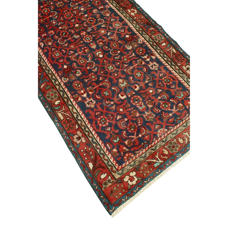 Fine Vintage Distressed Atefeh Navy/Rust Runner - 3'2" x 9'7"